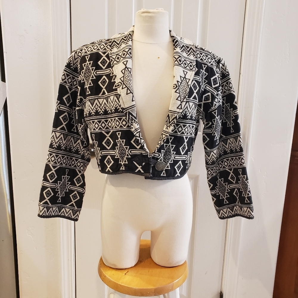 Vintage Flashback Aztec jacket Womens tapestry cropped TribalBoho 1990's